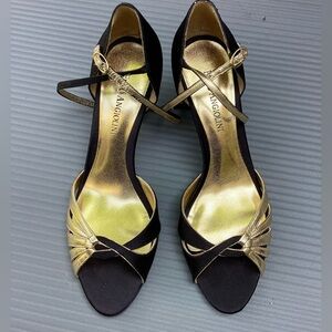 Enzo Angiolini Enzo black and gold peek-a-boo  elegant heels  Size 6.5 summer